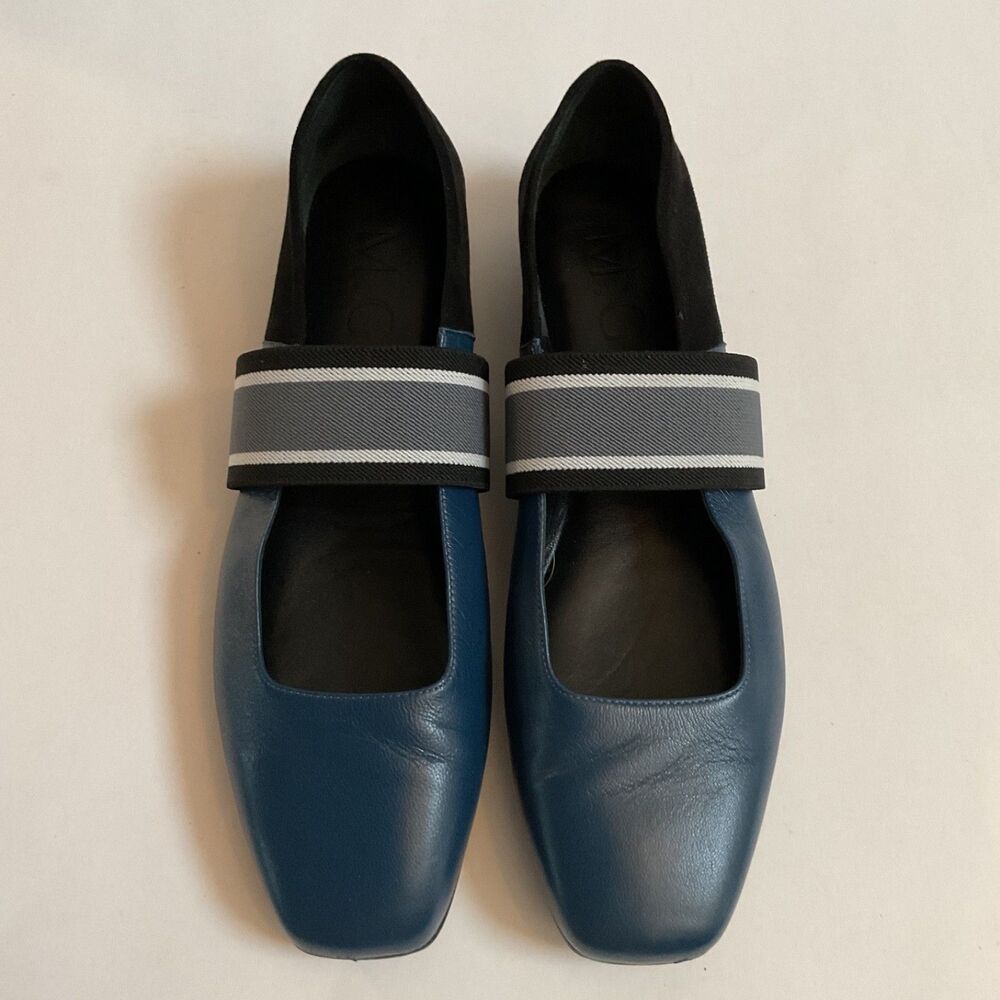 M.Gemi The Ballare Ballet Flats 39.5 US 8.5 Leather Blue Square Toe Italy Luxe - Picture 2 of 10